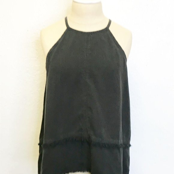 Anthropologie Chambray Fringed Hem Top - Picture 3 of 8